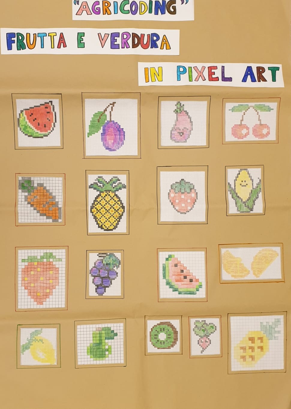 "Agricoding": frutta e verdura in pixel art.